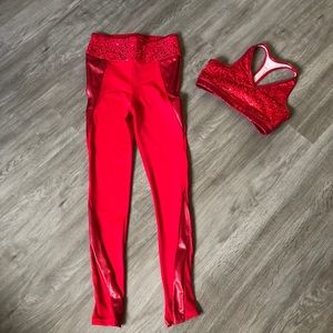 Balera Sequin Bra Top and Leggings Set Red